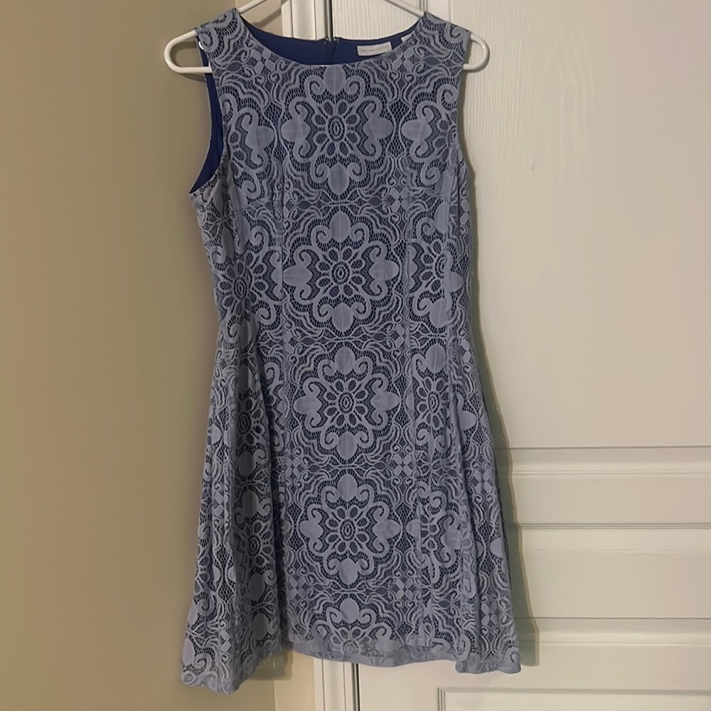 Lace style floral design blueish purple dress